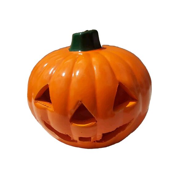 Ceramic Pumpkin Candle Lamp Robert Allen Halloween Ceramic Jack-o-Lantern Holder - Picture 1 of 10